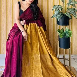 HERE&NOW Zari Pure Cotton Half & Half Saree with Blouse Piece image 3