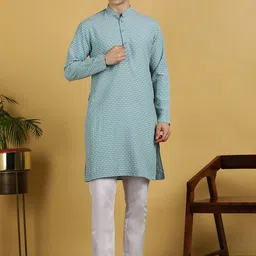 FUBAR Geometric Self Design Mandarin Collar Straight Kurta with Pyjamas-picture-29