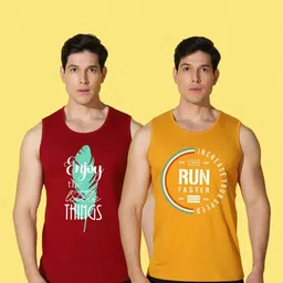WOOSTRO Men Pack of 2 Typography Printed Round Neck Cotton Slim Fit Sports T-shirts image 4