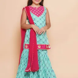 Bitiya by Bhama Girls Ethnic Motifs Printed Empire Gotta Patti Kurti with Sharara & With Dupatta-picture-22