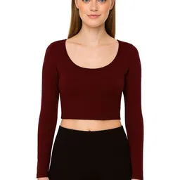 PUERY Women Scoop Neck Cotton Crop Fitted Top-image-40