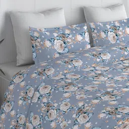 Aura Blue & White Floral 220 TC King Bedsheet with 2 Pillow Covers image 3