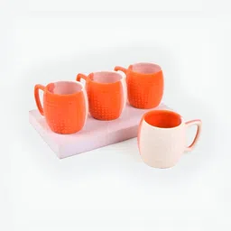 Storepedia White & Orange Handcrafted Textured Ceramic Matte Cups Set of Cups and Mugs image 4