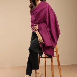 Fabindia Solid Fringed Border Woollen Shawl image 5