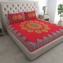 ABHACLOTHO Red & Yellow Ethnic Cotton 144 TC Double King Bedsheet Set 2.10 m x 2.35 m-image-48