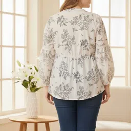 U&F Beyond Floral Print Keyhole Neck Bishop Sleeves Top image 5
