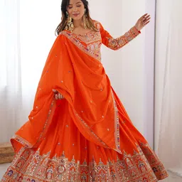 Panzora Embroidered Sequinned Semi-Stitched Lehenga & Unstitched Blouse With Dupatta-picture-31