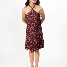 Zink London Women Floral Printed Halter Neck A-Line Dress-picture-14