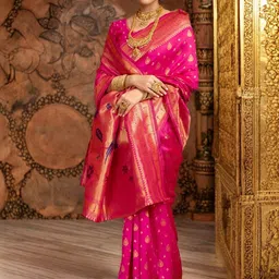 Kalista Ethnic Motifs Zari Silk Blend Handloom Paithani Saree image 3