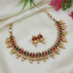 House of Pataudi Gold-Plated Kundan-Studded Temple Jewellery Set-picture-22
