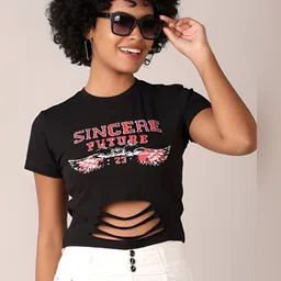 V-Mart Women Typography Printed Round Neck Cotton Slim Fit T-shirt-picture-16