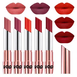 VOLO Set Of 5 Creme Matte Lipstick 3.5g Each - Light Peach-Rose Pink-Coral-Tomato Red-Red-picture-11