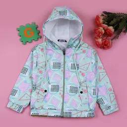 V-Mart Girls Hooded Geometric Printed Cotton Casual Bomber Jacket-picture-37