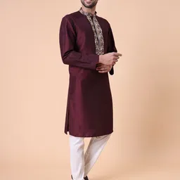 MAAHI FABS Men Floral Embroidered Thread Work Kurta image 4