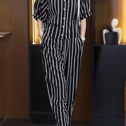 Outzidr Striped Three-Quarter Puffed Sleeves Shirt With Trouser-picture-20