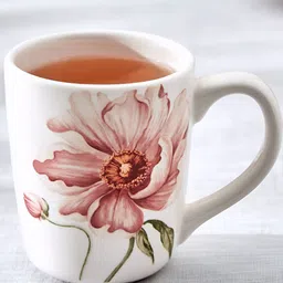 Home Centre White & Pink Floral Printed Stoneware Glossy Mug-image-51