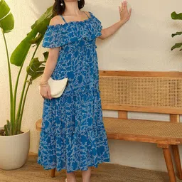 OCTICS Women Floral Printed Ruffled Detail Fit and Flare Midi Dress image 2