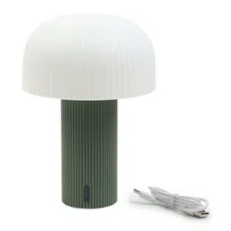 Decor de Maison Green Textured Wood Semi-Sphere Table Lamp image 2