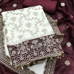 HMP Fashion Embroidered Satin Unstitched Dress Material image 3