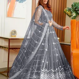 A TO Z CART Women Embroidered Net Fit And Flare Maxi Dress image 2