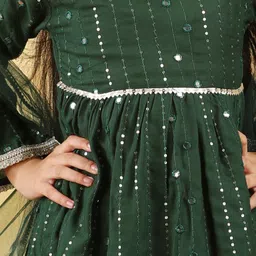 Cutiekins Girls Embroidered Regular Mirror Work Kurta with Palazzos & With Dupatta image 5