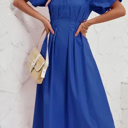 bebe Solid Off-Shoulder A-Line Midi Dress image 3
