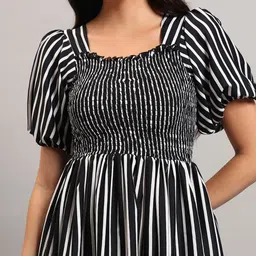 Femvy Striped Printed Square Neck Anarkali Puff Sleeves Kurta image 2