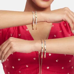 Anouk Set Of 4 Gold Plated-Rose gold plated & silver plated classic bangles image 4