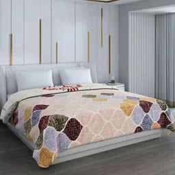 Monte Carlo Beige & Blue Geometric 850 GSM Heavy Winter Double Bed Blanket-picture-15