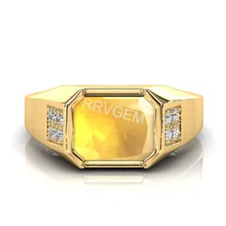 RRVGEM Yellow Sapphire Ring 12.50 KT Pukhraj Ring Gold Plated Adjustable Ring Gemstone for Men a-picture-26