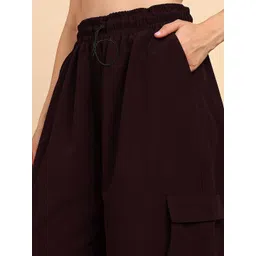 Funday Fashion Women Solid Relaxed Fit Mid Rise Cargos Trousers image 5