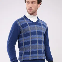 Monte Carlo Men Checked Printed Woollen Pullover image 4
