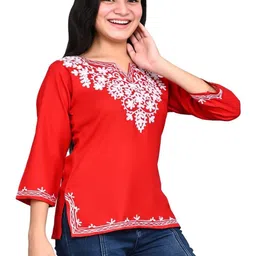 BlueWears Ethnic Motifs Embroidered V-Neck Thread Work Thread Work Kurti-picture-47