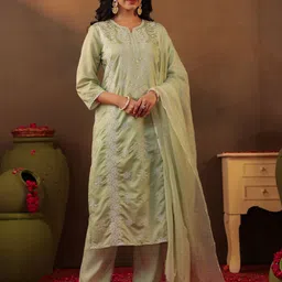 SCAKHI Women Ethnic Motifs Embroidered Kurta with Trouser & Dupatta-picture-15