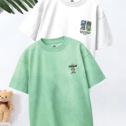 CODEZ Boys Pack of 2 Graphic Printed Round Neck Oversized Cotton T-shirts-picture-38