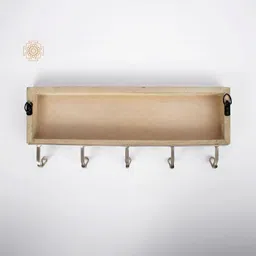 Exotic India White & Blue Textured Wooden 20'' Winter Frost Design Wall Hanging Hooks image 3