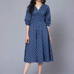 Raiyani Fashion Floral Printed Puff Sleeve Empire Midi Dress-image-64
