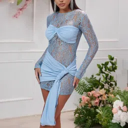 StyleCast Women Ethnic Embroidered Boat Neck Schilfli Bodycon Mini Dress image 3