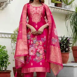 CAPITALHAVEN Women Floral Regular Thread Work Kurta with Trousers & With Dupatta image 2