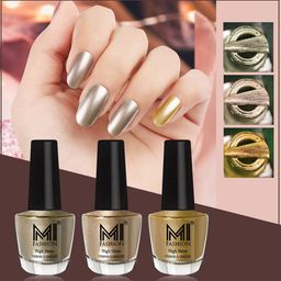 MI FASHION Set of 3 High Shine Long-Lasting Nail Lacquer 12 ml Each -Ginger Rust 12 - Light Golden 13 - Metallic Golden 45-picture-29
