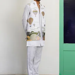 KALPRAAG Embroidered Regular Thread Work Linen Kurta with Trousers image 3