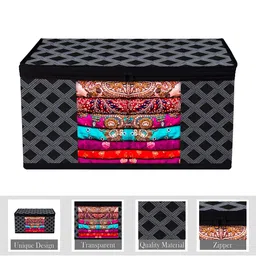 Kuber Industries Black & Grey 12 Pieces Checked Saree Organisers image 3