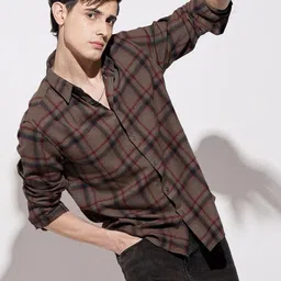 SHOWOFF Men Brown Tartan Checked Casual Shirt-picture-21