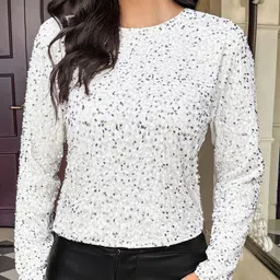 bebe Self Design Round Neck Pullover Sweaters With Embellished Detail image 3