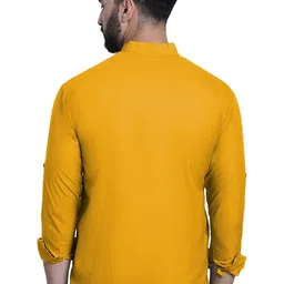 BHUVIKOO Band Collar Roll-Up Sleeves Cotton Short Kurta image 4
