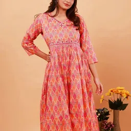 NEED APPARELS Printed Pure Cotton V-Neck Ethnic Dress image 3