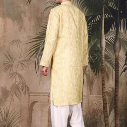 Sangria Men Yellow Cotton Kurta Embellished With Sequins image 4