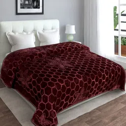 LA VERNE Brown Geometric Mink Mild Winter 400 GSM Double Bed Blanket-image-20