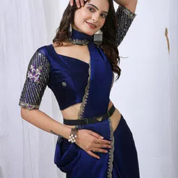 HERE&NOW Chiffon Saree with Embroidery Border And Bangalori Satin Blouse image 2