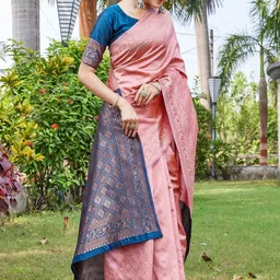 SATYAM WEAVES Ethnic Motifs Woven Design Zari Banarasi Saree image 2